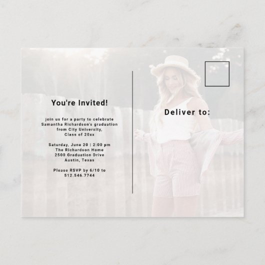 Lässiges Skriptschwarz | Partei für zwei Fotos Einladungspostkarte (Rückseite)