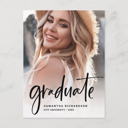 Lässiges Skriptschwarz | Partei für zwei Fotos Einladungspostkarte (Vorderseite)