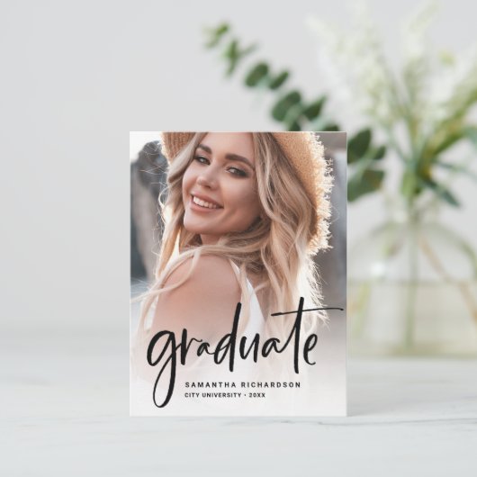 Lässiges Skriptschwarz | Partei für zwei Fotos Einladungspostkarte (Stehend Vorderseite)