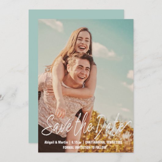 Lässiges SkriptWedding Save the Date Foto Einladung (Vorne/Hinten)