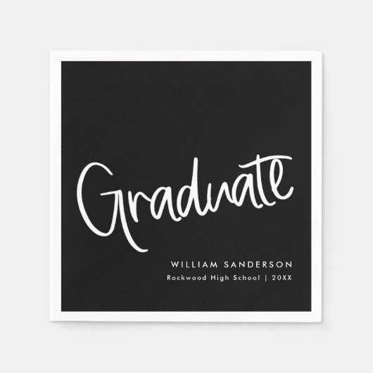 Lässiges Trendskript Schwarz & Weiß Abschluss Serviette (Vorderseite)