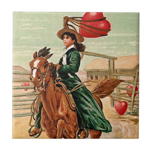 Lasso mein Herz Vintag Valentine Fliese (Vorderseite)
