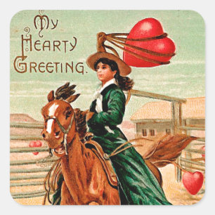 Lasso mein Herz Vintag Valentine Quadratischer Aufkleber
