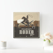 Lasso Roping Roundup ADD NAME Western Rodeo Show Quadratische Wanduhr (Zuhause)