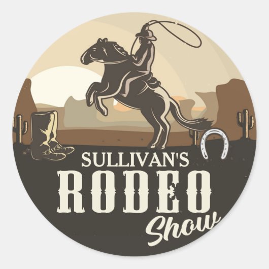 Lasso Roping Roundup ADD NAME Western Rodeo Show Runder Aufkleber (Vorderseite)