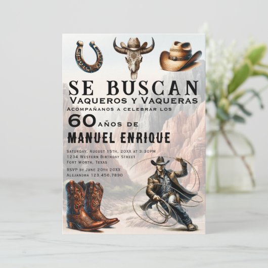 Lasso Vaquero Spanischer Western Cowboy 60. Geburt Einladung (Stehend Vorderseite)