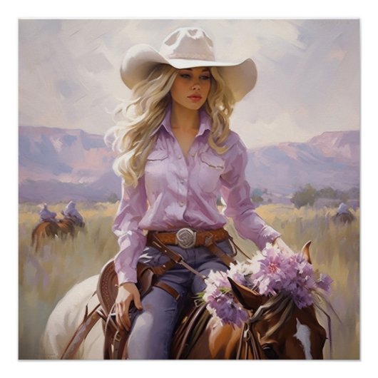 Lassoed Lavender: Cowgirl Wall Art Poster (Vorderseite)