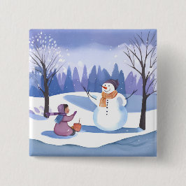 Lass's Build a Snowman | Wasserfarbene Winterfarbe Button