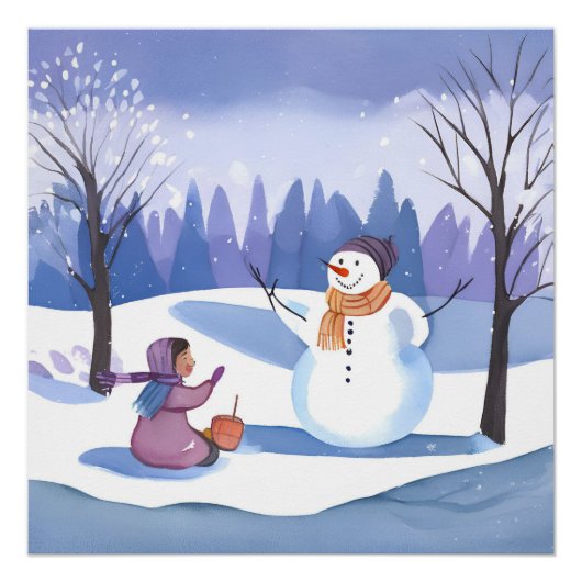 Lass's Build a Snowman | Wasserfarbene Winterfarbe Poster (Vorderseite)