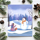 Lass's Build a Snowman | Wasserfarbene Winterfarbe Postkarte