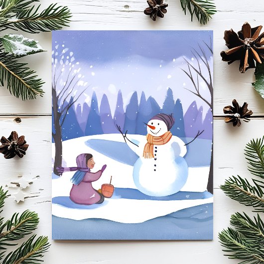 Lass's Build a Snowman | Wasserfarbene Winterfarbe Postkarte