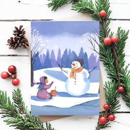 Lass's Build a Snowman | Wasserfarbene Winterfarbe Postkarte