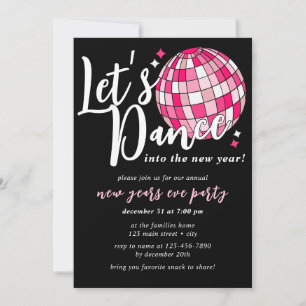 Lass's Dance New Years Pink Disco Ball Retro Einladung