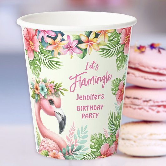 Lass's Flamingle Girl Pink Flamingo Birthday Paper Pappbecher