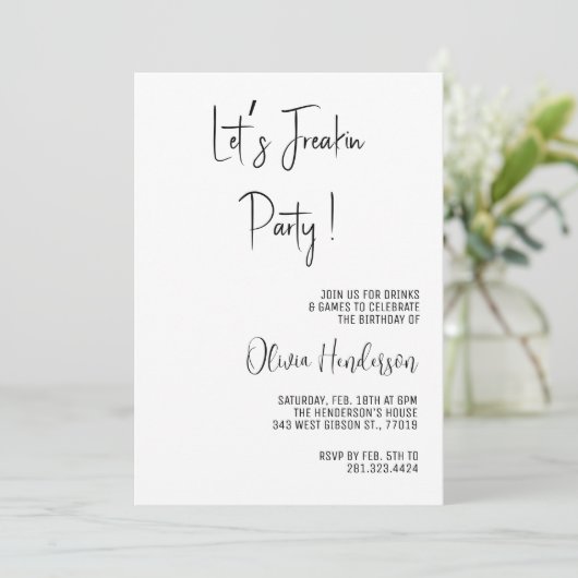 Lass's Freakin Party Textnachricht Einfache Geburt Einladung (Stehend Vorderseite)