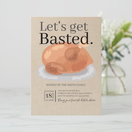 Lass's Get Basted Erntedank Dinner Einladung (Stehend Vorderseite)