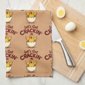 Lass's Get Crackin's Funny Chicken Farm Pun Geschirrtuch (Viertel Falte)