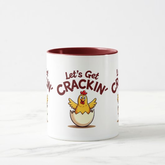 Lass's Get Crackin's Funny Chicken Farm Pun Tasse (Zentrum)