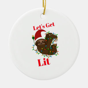 Lass's Get Lit Christmas Sloth Keramik Ornament