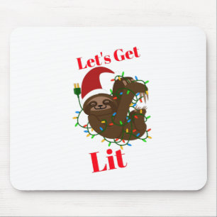 Lass's Get Lit Christmas Sloth Mousepad