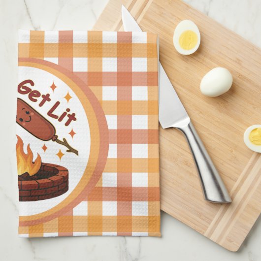 Lass's Get Lit Firepit - Niedlicher Marshmallow & Geschirrtuch (Viertel Falte)