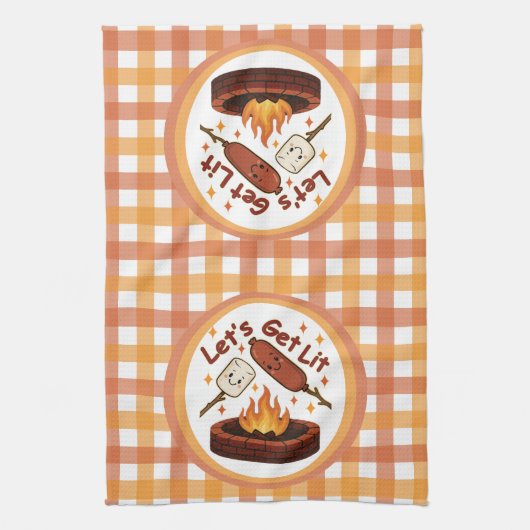 Lass's Get Lit Firepit - Niedlicher Marshmallow & Geschirrtuch (Vertikal)