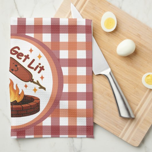 Lass's Get Lit Firepit - Niedlicher Marshmallow &  Geschirrtuch (Viertel Falte)