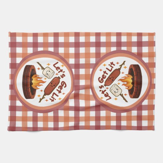 Lass's Get Lit Firepit - Niedlicher Marshmallow &  Geschirrtuch (Horizontal)