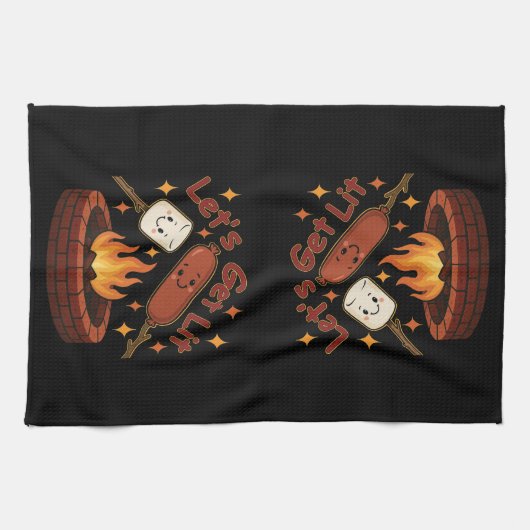 Lass's Get Lit Firepit - Niedlicher Marshmallow &  Geschirrtuch (Horizontal)
