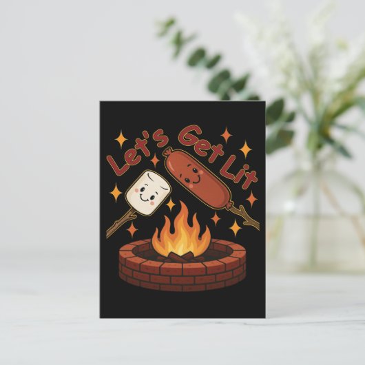 Lass's Get Lit Firepit - Niedlicher Marshmallow &  Postkarte (Stehend Vorderseite)