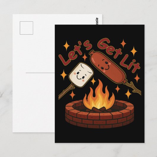 Lass's Get Lit Firepit - Niedlicher Marshmallow &  Postkarte (Vorne/Hinten)