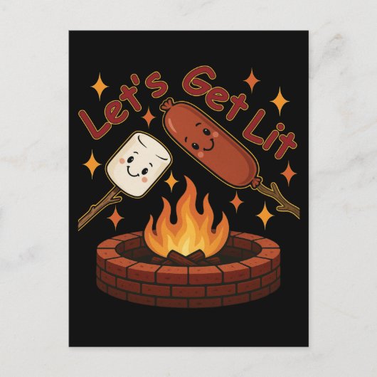 Lass's Get Lit Firepit - Niedlicher Marshmallow & Postkarte (Vorderseite)