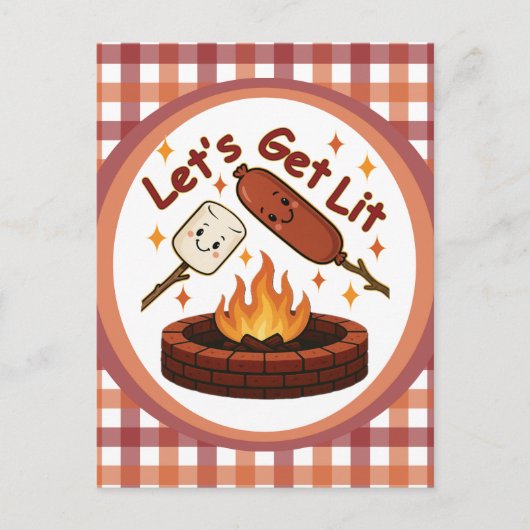 Lass's Get Lit Firepit - Niedlicher Marshmallow &  Postkarte (Vorderseite)