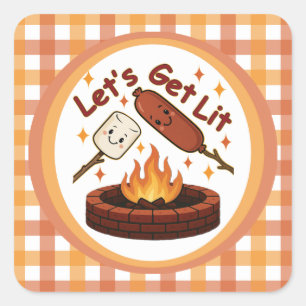 Lass's Get Lit Firepit - Niedlicher Marshmallow & Quadratischer Aufkleber