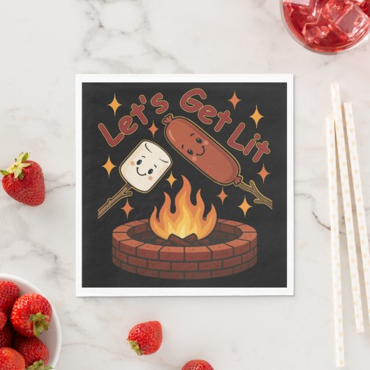 Lass's Get Lit Firepit - Niedlicher Marshmallow & Serviette (Beispiel)
