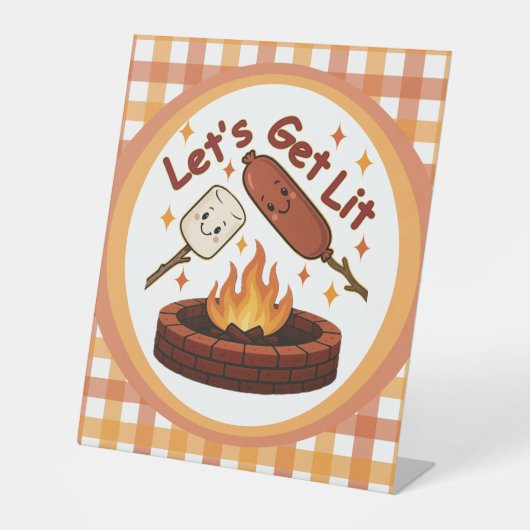 Lass's Get Lit Firepit - Niedlicher Marshmallow & Sockelschild (Vorderseite)