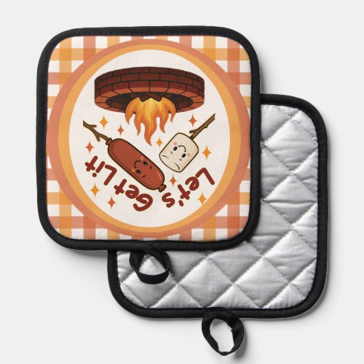 Lass's Get Lit Firepit - Niedlicher Marshmallow &  Topflappen (Vorderseite/Rückseite)