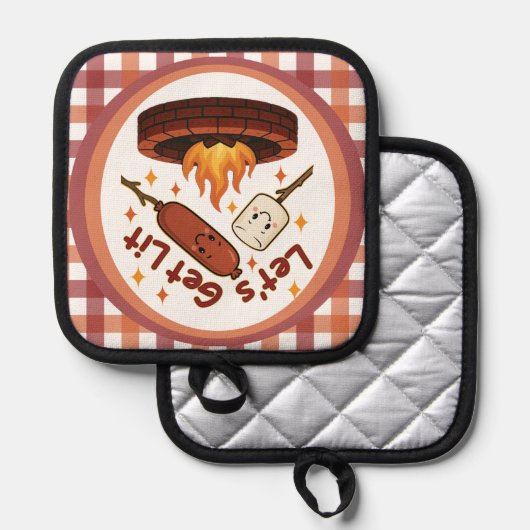 Lass's Get Lit Firepit - Niedlicher Marshmallow & Topflappen (Vorderseite/Rückseite)