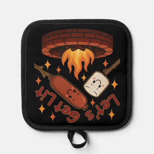 Lass's Get Lit Firepit - Niedlicher Marshmallow &  Topflappen (Vorderseite)
