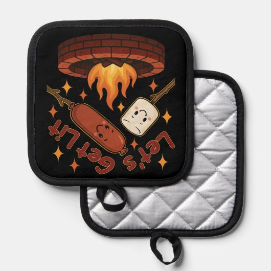 Lass's Get Lit Firepit - Niedlicher Marshmallow &  Topflappen (Vorderseite/Rückseite)