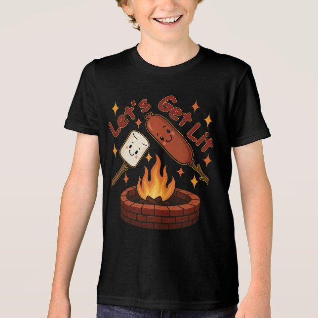 Lass's Get Lit Firepit - Niedlicher Marshmallow &  Tri-Blend Shirt (Vorderseite)