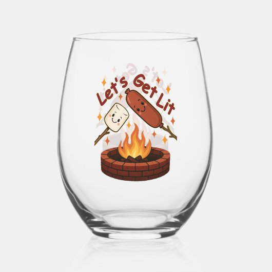 Lass's Get Lit Firepit - Niedlicher Marshmallow & Weinglas Ohne Stiel (Vorderseite)