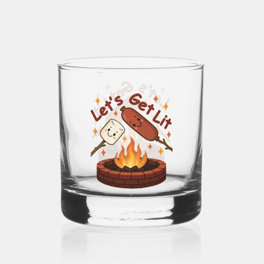 Lass's Get Lit Firepit - Niedlicher Marshmallow & Whiskyglas (Vorderseite)