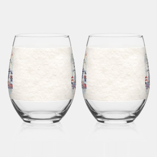 Lass's Get Nauti Nautical Beach Coastal Boat Theme Weinglas Ohne Stiel (Links)