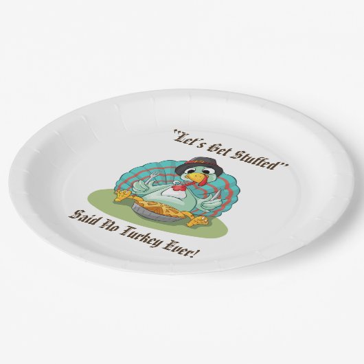 Lass's Get Stuffed Erntedank Holiday Türkei Pappteller (Schrägansicht)
