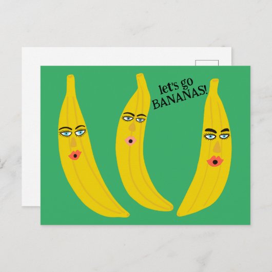 LASS'S GO BANANAS Funny Niedlich Whimsical Party C Postkarte (Vorne/Hinten)
