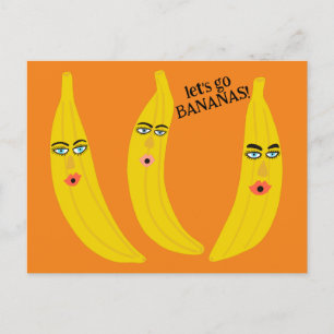 LASS'S GO BANANAS Funny Niedlich Whimsical Party C Postkarte
