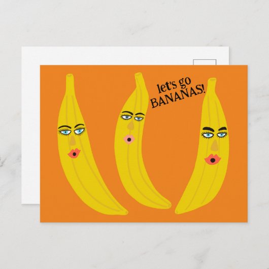 LASS'S GO BANANAS Funny Niedlich Whimsical Party C Postkarte (Vorne/Hinten)