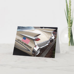 LASS'S GO BRANDON CLASSIC CAR FINS CHRIISTMAS CARD KARTE