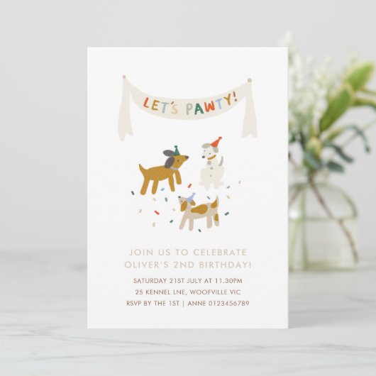 Lass's Pawty Dog zum Geburtstag Einladung (Stehend Vorderseite)